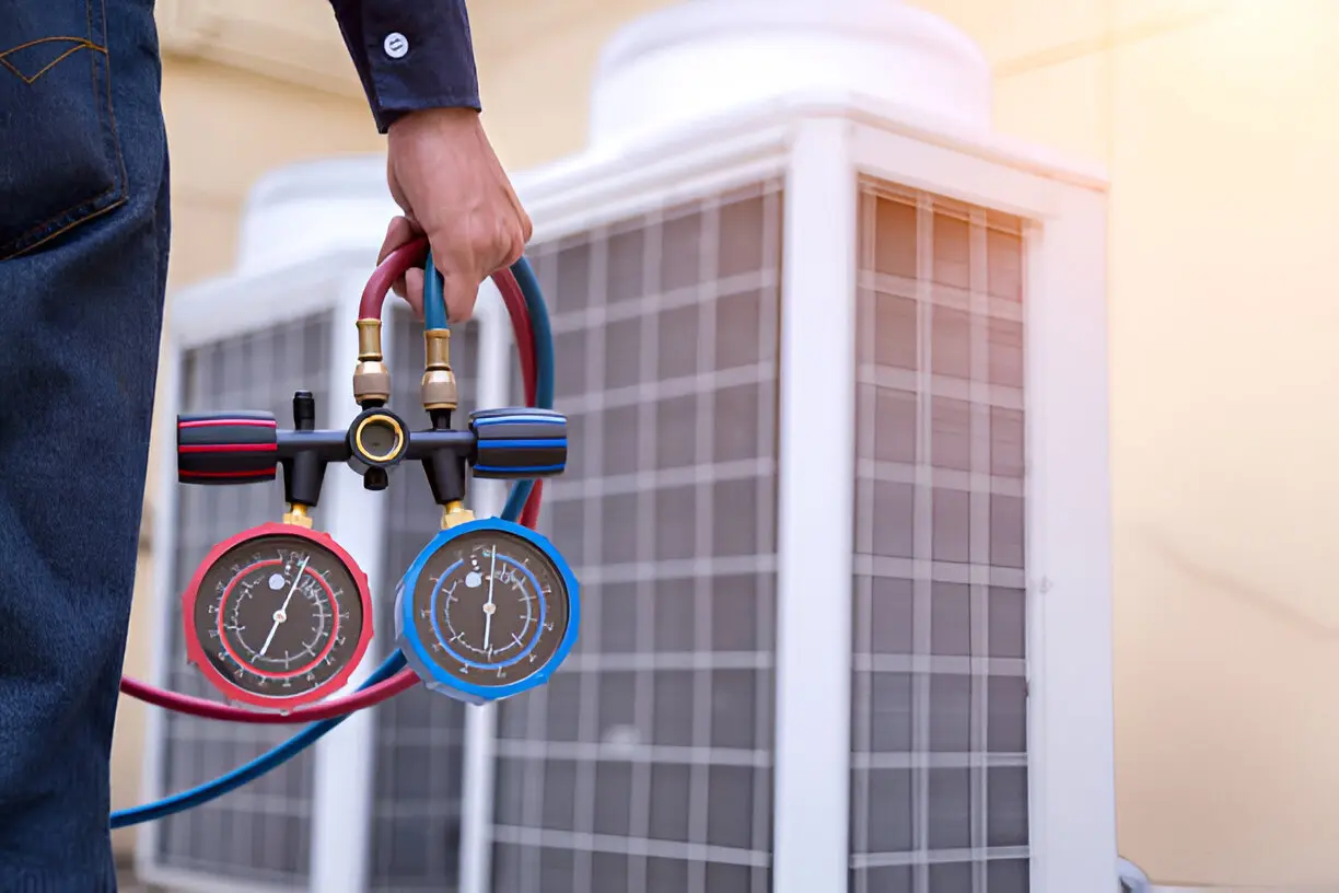 HVAC system maintenance being performed in a Los Angeles commercial building